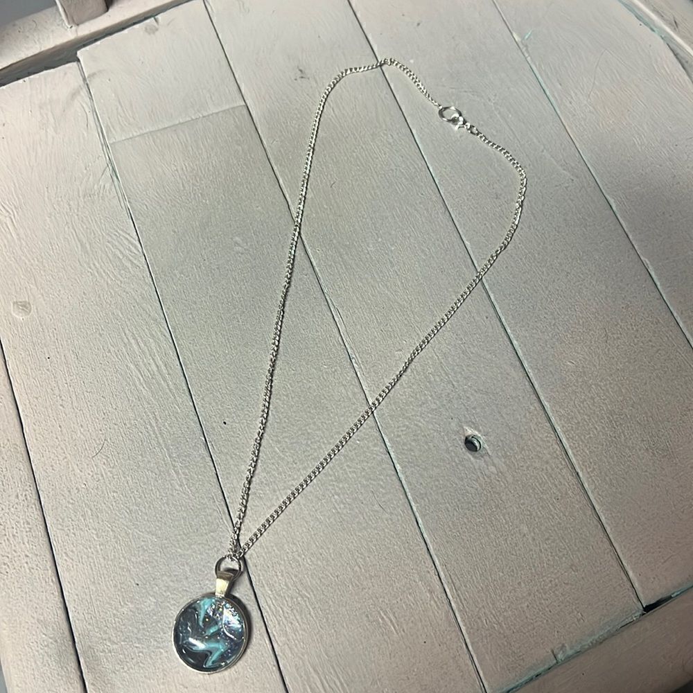 Teal Grey and Black Galaxy Inspired Circle Pendant